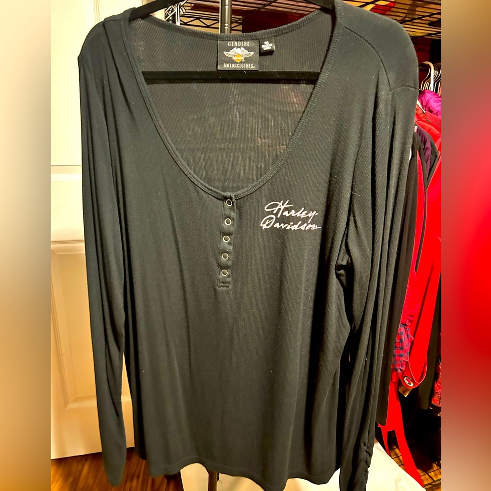Harley-Davidson Black Long Sleeve Henley with White Script Logo
